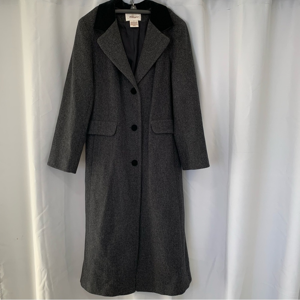 Vintage Worthington Women’s Wool Long Gray Trench Coat Velvet Collar Size 12